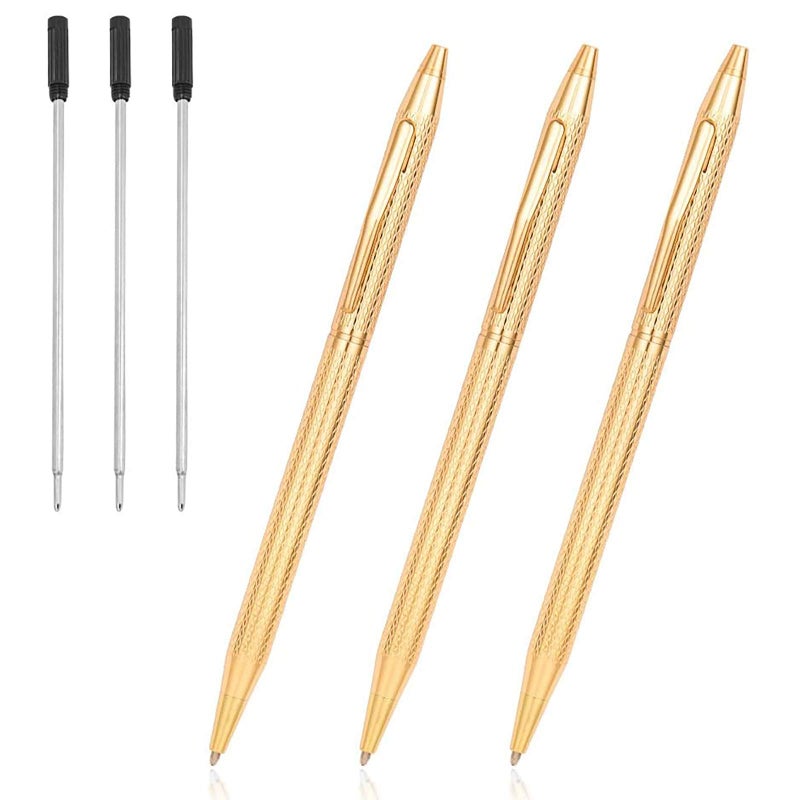 Cambond Ballpoint Pens Gold Pens - Slim Nice Pens for Wedding Guest Book Gift, Black Ink 1.0mm Smooth Writing Pens for Office Business, 3 Pen with 3 Refills (Gold) - Image 1